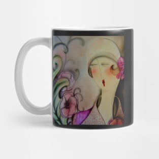 art deco flapper girl lady in hat pink purple flower by jacqueline mcculloch for house of harlequin Mug